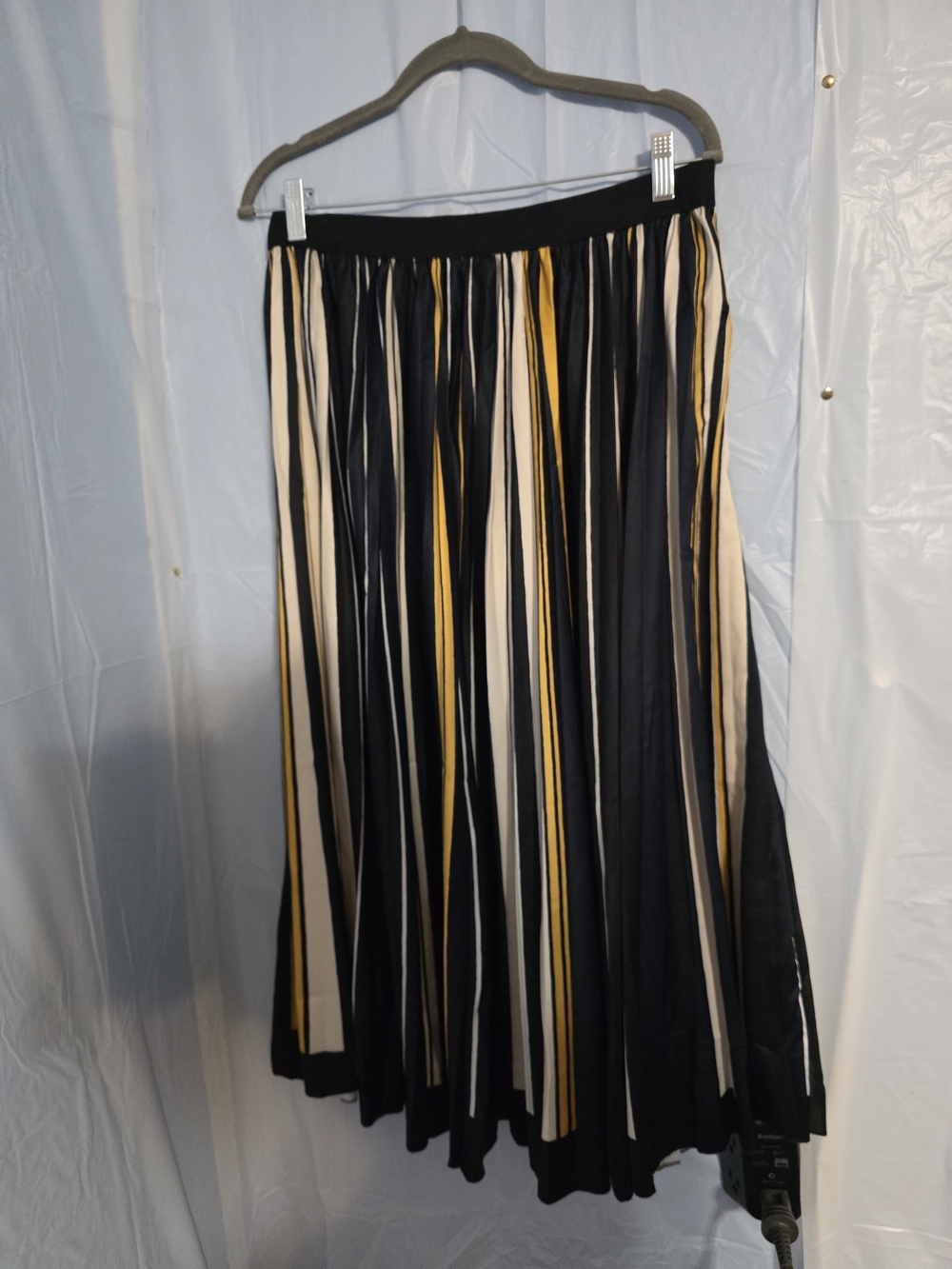 N BY NANCY Black/BLUE Pleated Maxi Skirt with Cream & Mustard Stripes - Picture 4 of 7